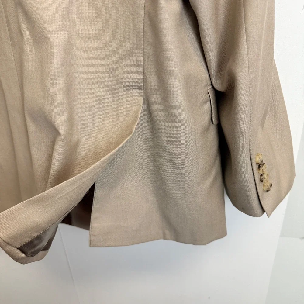 JOE Joseph Abboud Mens 46R Tan Khaki Double Breasted Peak Lapel Blazer Jacket